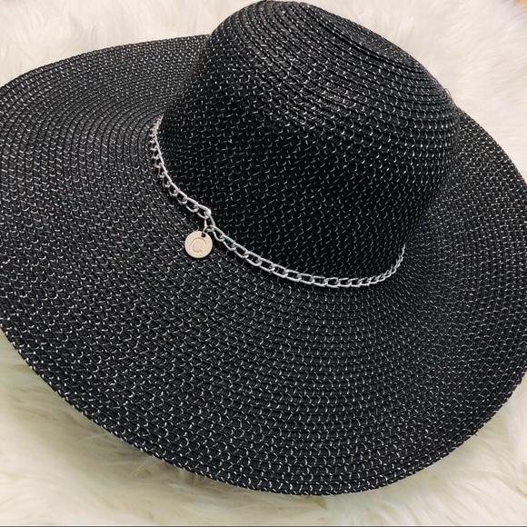 Charming Charlie Accessories - Charming Charlie Black Silver Chain Big Beach Hat